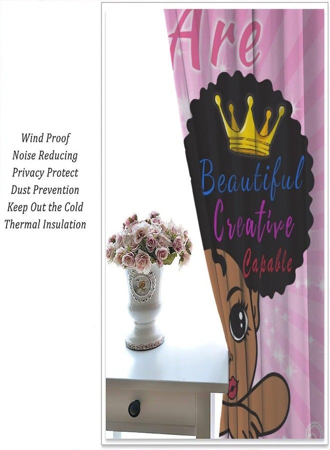 LOMADIA African American Kids Curtain, Afro Black Girls Princess Window Treatments Curtains for Nursery, Pink Cute Girl Style 2 Panels Drapes for Girl Bedroom Children's Room Decor 42x45in - Image 5